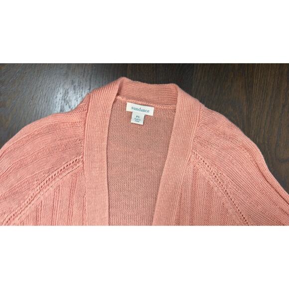 Sundance Open Front Lightweight Cardigan Linen Coral Pink Pointelle PS - Picture 5 of 5